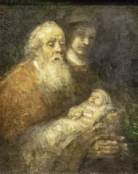 "Starzec Symeon i Dzieciątko Jezus w świątyni". Ostatni, nieukończony obraz Rembrandta, 1689 r.