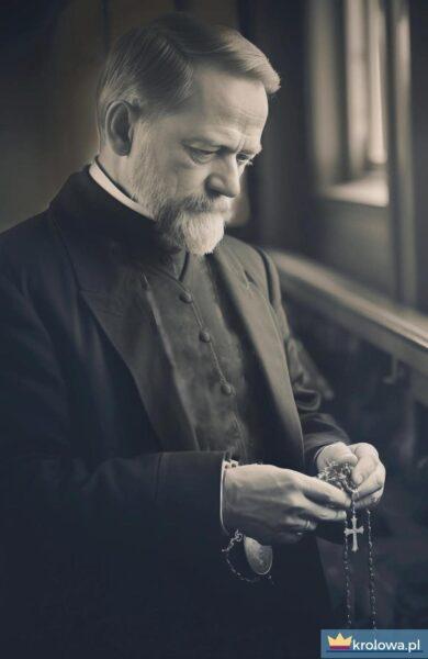 Louis Pasteur trzyma w ręku różaniec