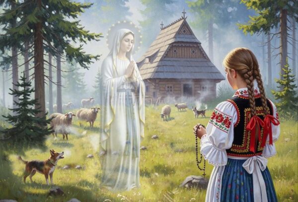 Obraz przedstawiający objawienie Maryi w Tatrach