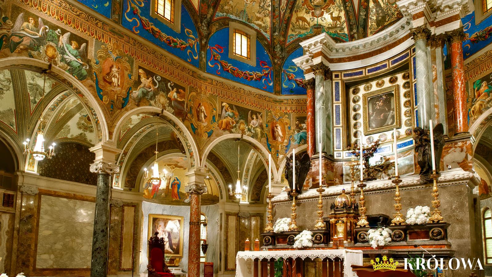 Obraz Matki Bożej Pompejańskiej w Sanktuarium Królowej Różańca w Pompejach